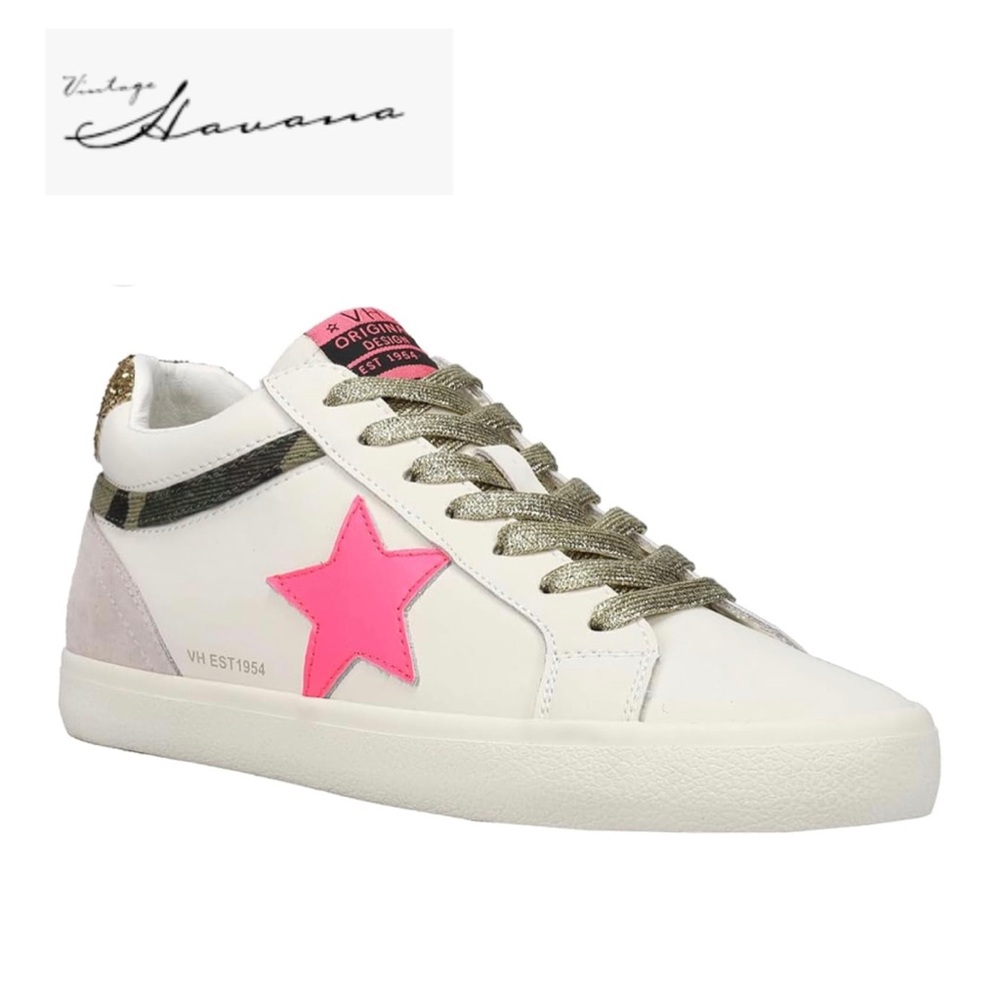 Vintage Havana Bounce Women's Leather White and Pink Star Camo Sneakers